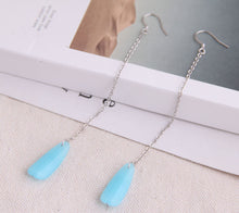 Load image into Gallery viewer, Earrings Long Dangling Blue Drop
