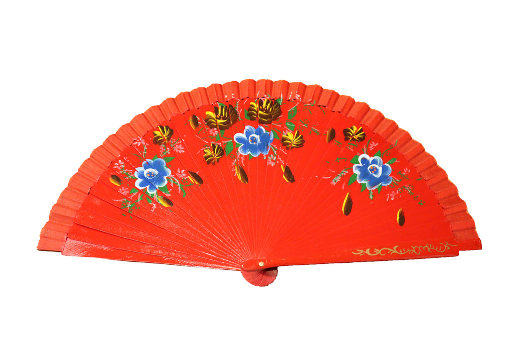 Hand Painted Wooden Fan - Red