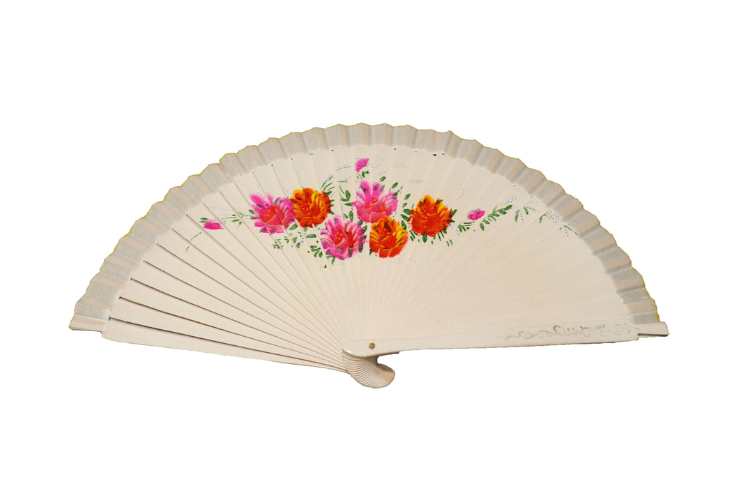 Hand Painted Wooden Fan - White