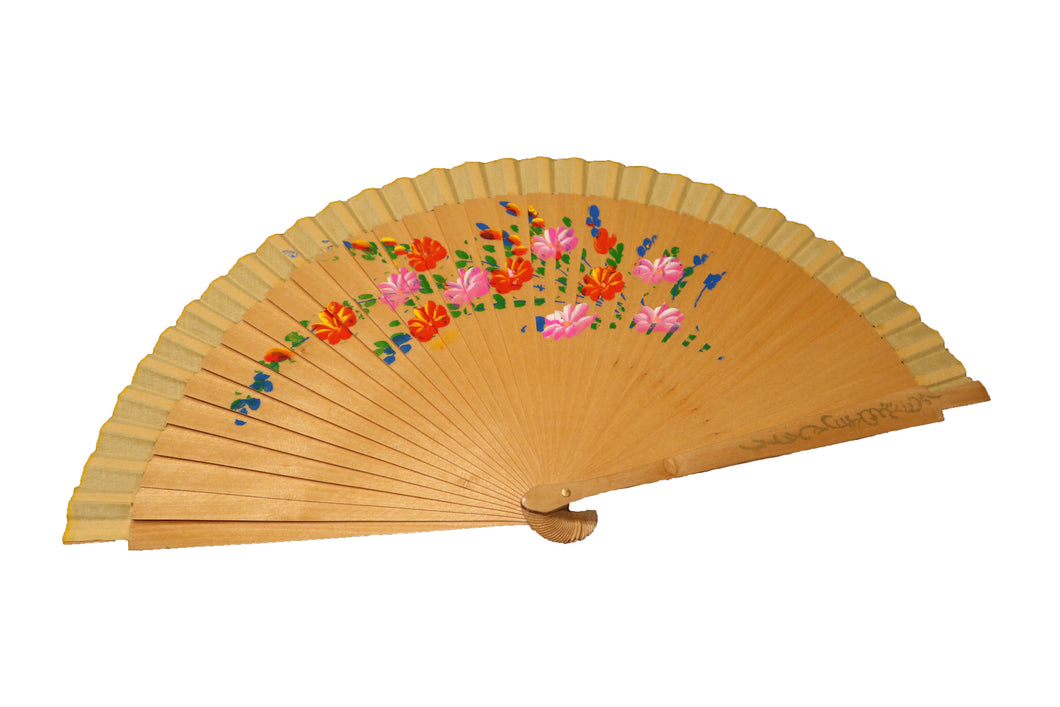 Hand Painted Wooden Fan - Beige